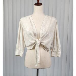 Japna Cream Tie-Front Crop Top